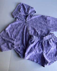 GAP Kids Size S-M Terry Hoodie Short 2-piece Set Purple Flowers - Picture 1 of 7