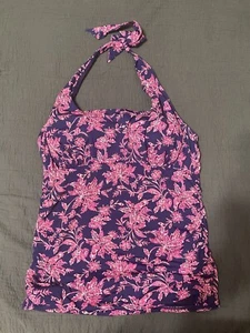 Land’s End Womens Swimsuit Tankini Pink Purple Flora Jamberry 12 Square Halter - Picture 1 of 4