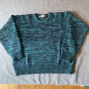 basic elements funky purple green 100% wool knit crew neck sweater adult M - Picture 1 of 10