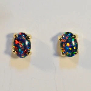 Solid 18k Yellow gold Genuine Australian Opal Earrings (14413) - Picture 1 of 4