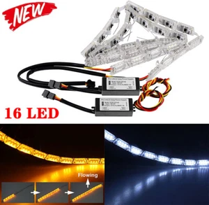 16LED Amber＆White Switchback Car Flexible Strip Light DRL Sequential Turn Signal - Picture 1 of 8