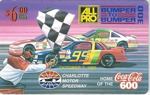 TK 133 Tarjeta Telefónica/Phonecard USA $6. Coca-Cola 600 All Pro parachoques a parachoques 300 - Imagen 1 de 1