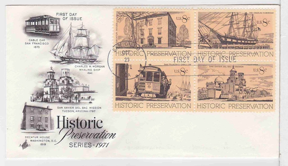 TurtlesTradingPost- Historic Preservation #1440-3 1971 FDC Artcraft Block of 4 - Image 1 of 1