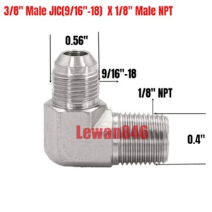 Hydraulic 37° Flare To 90° Pipe Adapter 3/8" Male JIC(9/16"-18) X 1/8" Male NPT - Picture 1 of 1