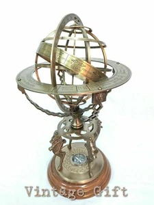 Antique Brass World Globe Armillary Huge Base Compass Home Decorative Working - Picture 1 of 6