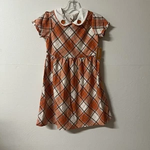 Gymboree Girls Size 10 Pumpkin Fall Dress Orange Plaid Embroidered Collar - Picture 1 of 5
