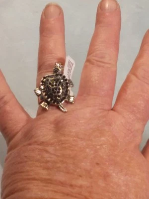 Turtle Ring - Rhodium Plated  Jewelry Tortoise Beach Sea Ocean MOVABLE  - Image 1 of 4
