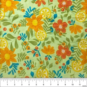 Fresh Squeezed Lemon Floral on Green Moda Fabric for Quilt, Sew | 30"x44" - Picture 1 of 2