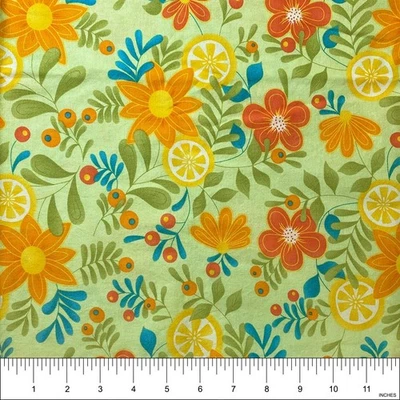 Fresh Squeezed Lemon Floral on Green Moda Fabric for Quilt, Sew | 30"x44" - Image 1 of 2