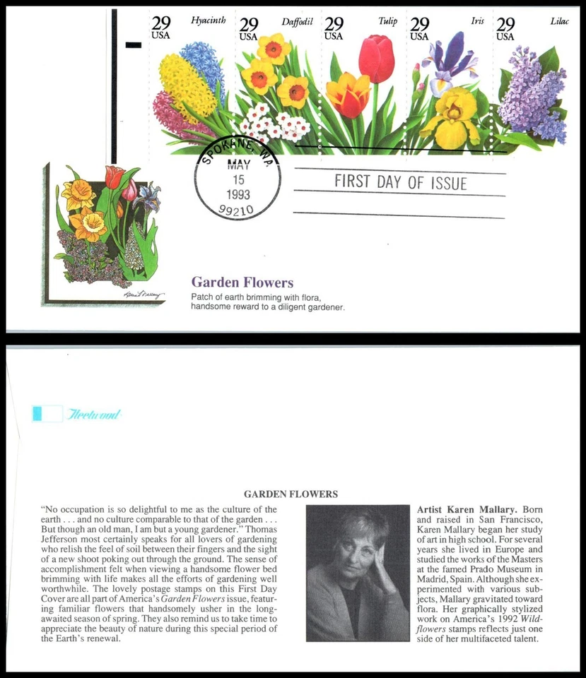 1993 Garden Flowers Tulip Lilac Daffodil Sc 2764a FDC Fleetwood premium cachet - Image 1 of 1