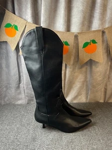 Bota vaquera Steven New York Britt hasta la rodilla para mujer 9M negra tacón de gatito - Imagen 1 de 6