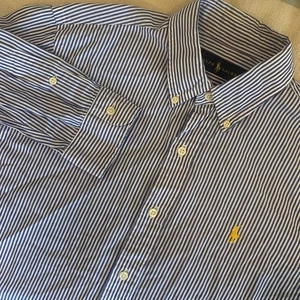Ralph Lauren Shirt Men M Blue Yellow Stripe Pony Button Down Polo Preppy LS - Picture 1 of 15