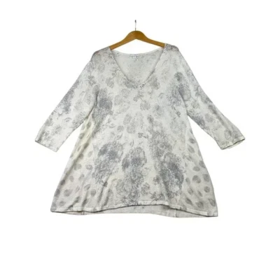 J Jill Pure Jill Linen Blend 3/4 Sleeve Pullover Sweater White Gray Size large - Image 1 of 4