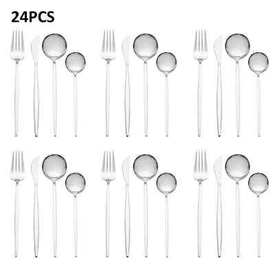 24pcs Silverware Set for 6, Flatware Stainless Steel Cutlery Utensil Kitchen - Image 1 of 4