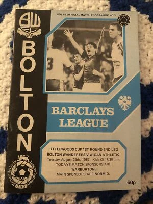 Bolton Wanderers v Wigan Athletic 25/8/87 1987 Match Programme - Image 1 of 2