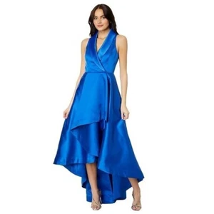 Adrianna Papell Smoking Kleid Damen 4 Ultra Blau Mikado High-Low Formell Neu mit Etikett - Bild 1 von 9