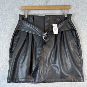 Express Mini Skirt Women's Medium Black Faux Leather Pocket Goth Rocker Punk NWT - Picture 1 of 10
