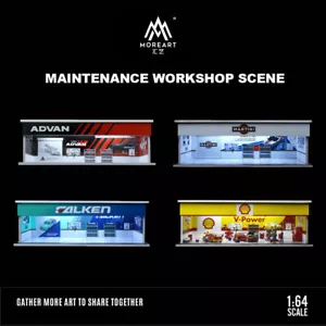 1/64 Diorama Auto Garage Modello Illuminazione LED Riparazione Scena Officina Display Modello - Foto 1 di 52