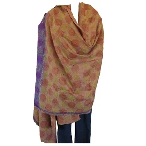 Raw Silk Shawl|Handmade|Kantha Style|Double|Stitched Circle Pattern|Reversible - Picture 1 of 7
