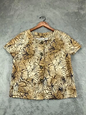 Blusa Top Mujer Mediana Marrón Hoja de Palma Kim Rogers Forrada Manga Corta Foto 1 de 4