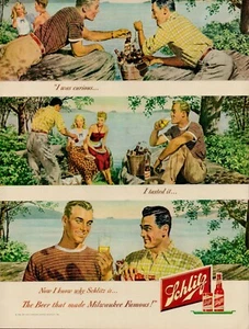 1948 Schlitz Beer Milwaukee Famous Vintage Old Print Ad Lake Party Outdoors - Picture 1 of 8