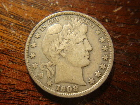 1908-D VF XF Barber Liberty Half Dollar Full Crown Decent Look Republic RXR Cover