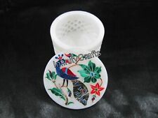 2.5 Inches Trinket Box Inlaid with Peacock Pattern White Marble Rubber Bend BOX