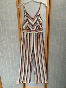 Derek Heart Striped Cotton/Linen Blend Jumpsuit Size L EUC - Picture 1 of 10