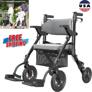 2-in-1 Rollator Walker Wheelchair Combo Lightweight Foldable 300 lb All Terrain - Picture 1 of 10