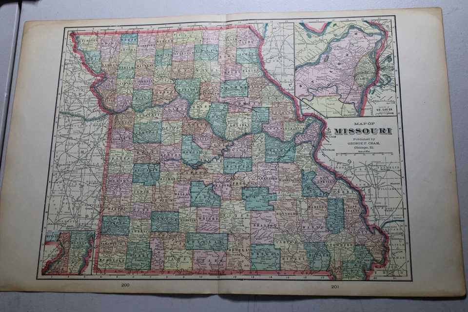 Mapa antiguo CRAM 1904 de Missouri / 14x22" Foto 1 de 1