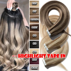 20/40/60pcs Tape in 100% Remy Human Hair Extensions Black Brown Blonde Virgin AU - Picture 1 of 44