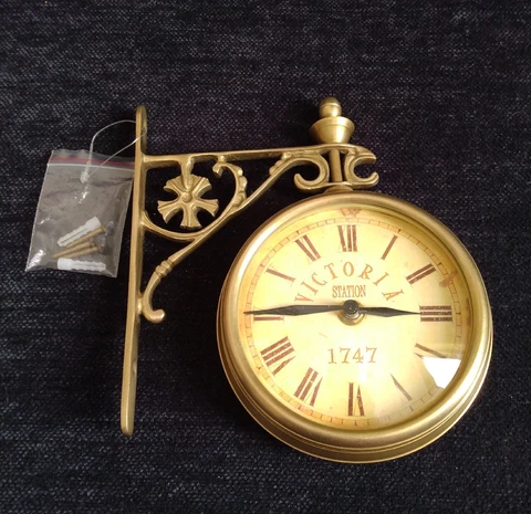 Victoria Station 1747 Hand Cast Solid Brass Wall Clock 360 Degree Swivel Vtg NOS Cover