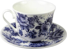 SOUCOUPE TASSE DE PETIT-DÉJEUNER EN PORCELAINE EN OS FIN BLEU CHINTZ, ROY KIRKHAM FABRIQUÉE EN ANGLETERRE NEUVE