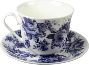 BLUE CHINTZ FINE BONE CHINA BREAKFAST CUP SAUCER, ROY KIRKHAM MADE ENGLAND NEW - Picture 1 of 11