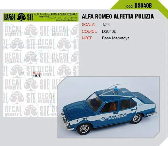 ALFA ROMEO ALFETTA POLIZIA AZZURRA -  MEBETOYS 1/25 - DECAL - Immagine 1 di 1