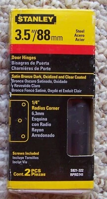 2 Stanley 3.5 x 3.5 Hinges 1/4" Radius Corners With Screws Satin Bronze Dark - Image 1 of 2