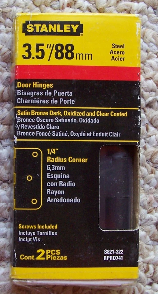 2 Stanley 3.5 .5 Hinges 1/4" Radius Corners With Screws Satin Bronze Dark
