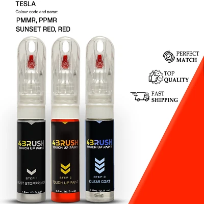 4BRUSH for TESLA PMMR,PPMR SUNSET RED, RED Touch Up Paint Scratch Repair Kit Pen Brush