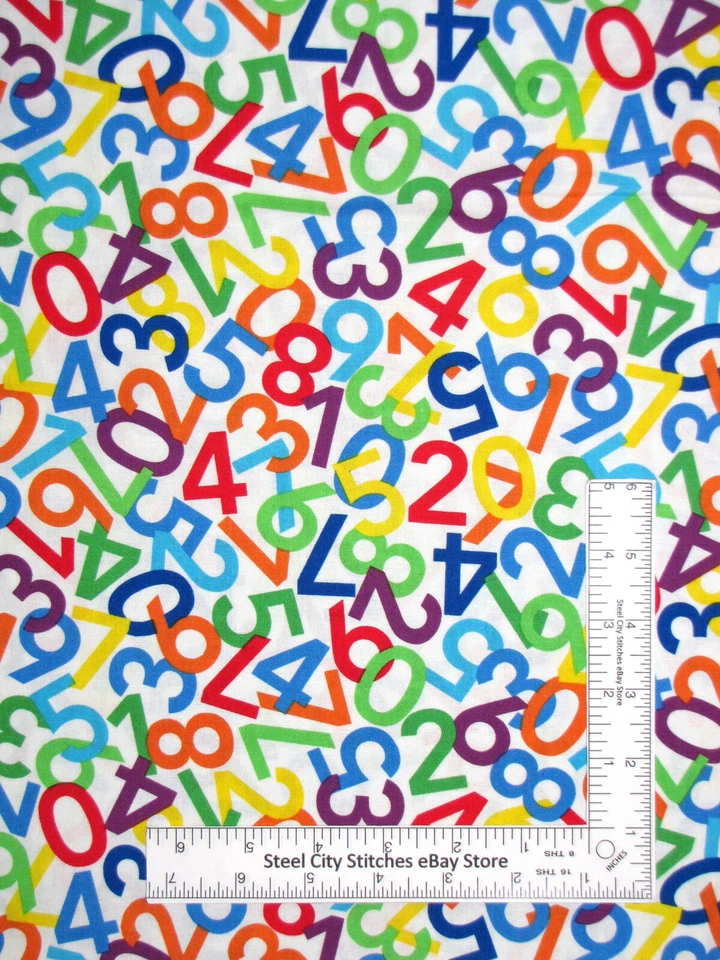 Numbers Toss White 0 to 9 School Fabric C8579 Cotton Timeless Treasures Yard - Image 1 of 1