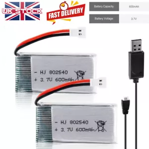 2X 3.7V 600mAh 25C Lipo Battery+USB Charger for RC Quadcopter Drone XH2.54 Plug - Picture 1 of 9