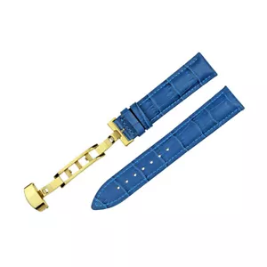 Correa de reloj de cuero azul cocodrilo Cocodrilo Banda de grano Hebilla de despliegue 12 ~ 24 - Imagen 1 de 16