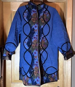 KOOS Of Course Reversible Patchwork Coat Jacket Sz M Blue Faux Leather QVC NWT - Picture 1 of 14