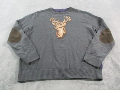 Tommy Hilfiger Deer Buck Knit Sweater Mens XXL Elbow Patches Gray Purple EUC - Image 1 of 4