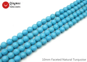 10 mm cuentas sueltas facetadas redondas azul turquesa natural para hacer joyas los808 - Imagen 1 de 6