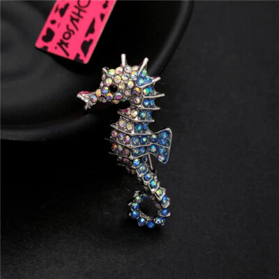 Lovely Blue Crystal Sea Horse AB Rhinestone Lady Fashion Women Brooch Pin - Image 1 of 4