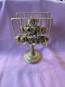 VINTAGE PEDESTAL ORMULO ROSE GOLD METAL NAPKIN OR LETTER HOLDER 8.5”H & 5”Wt - Picture 1 of 9