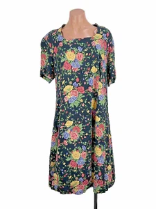 VTG Womens Plus Size Floral Maxi Dress 18W Blue 90s Cottagecore Coastal Party - Picture 1 of 8