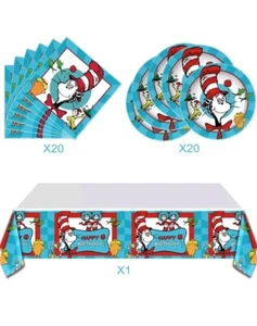 41Pcs Party Tableware Doctor Seuss Party 20Plates & Napkins And Tablecloth - Picture 1 of 2