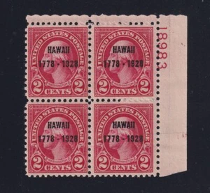 1928 HAWAII commemorative Sc 647 MVLH nice OG plate block of 4 CV $150 (3T - Picture 1 of 2