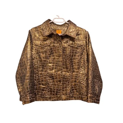 Ruby Rd Women's Gold Metallic Croc Embossed Jacket Size 18 Statement - Image 1 of 4